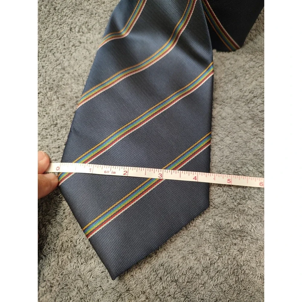 Festive Navy Blue Striped Rainbow Printed‎ Silk Tie Handmade